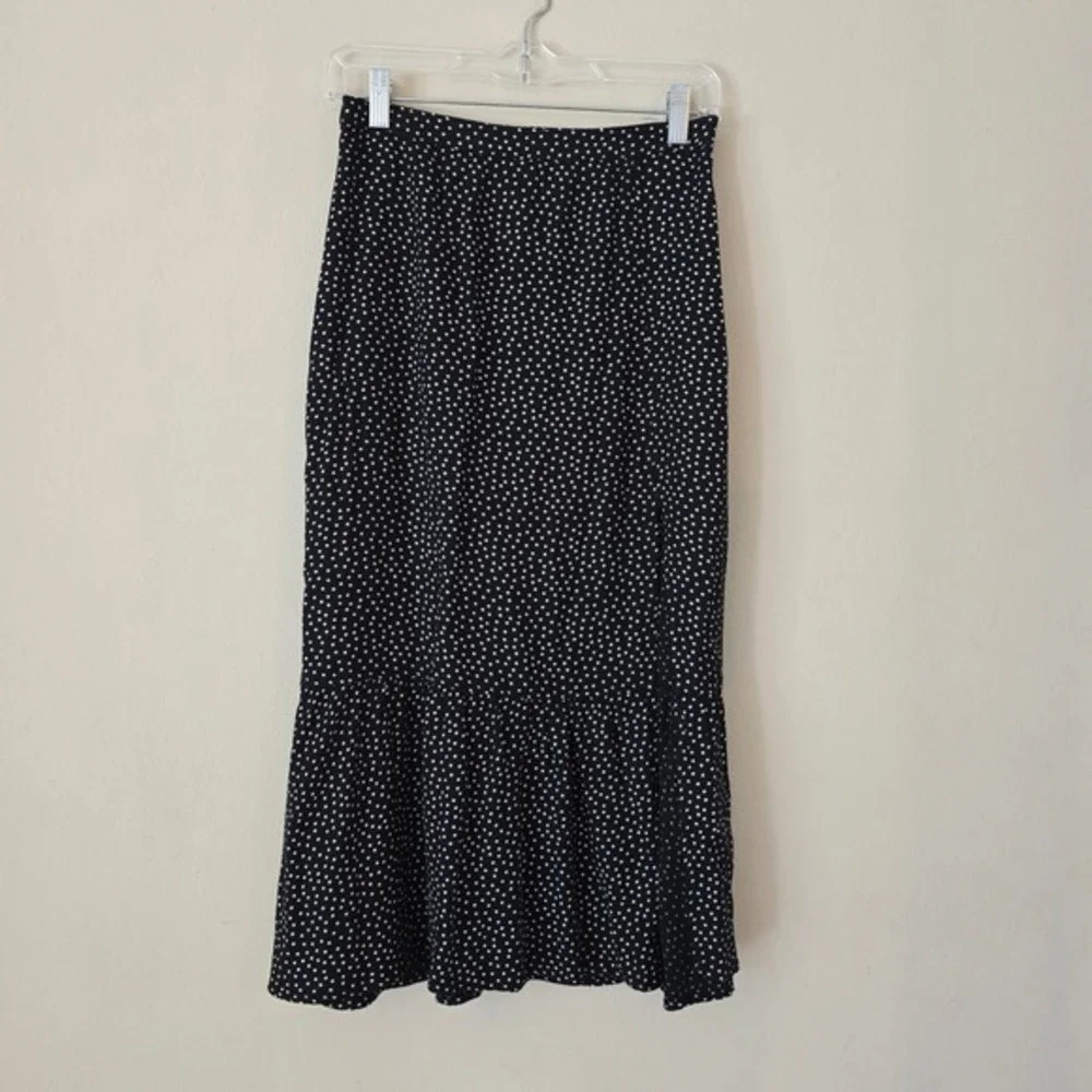 Abercrombie & Fitch‎ Black Polka Dot Ruffle Hem Midi Skirt Size XS Bohemian